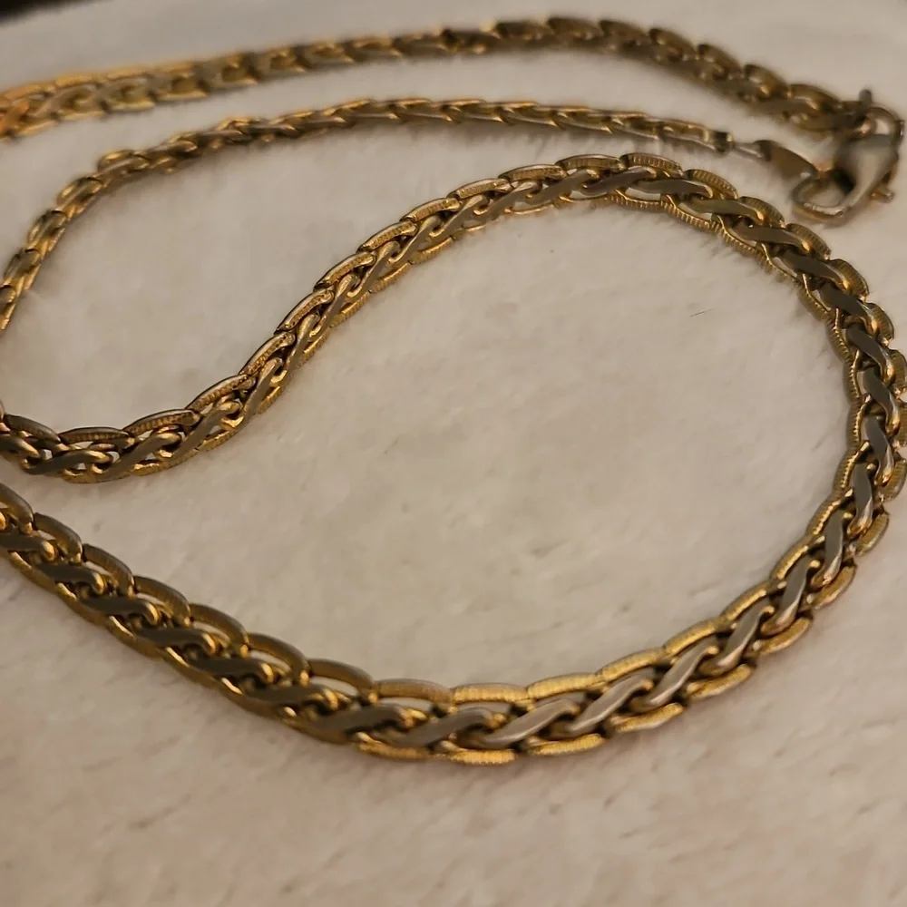 Vintage Two-tone Braided Flat Chain Necklace